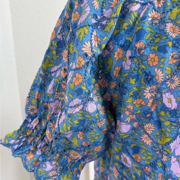 Jennife& Grace eyelet Floral ruffle trim short sleeve Top size M 100% cotton - Picture 6 of 9